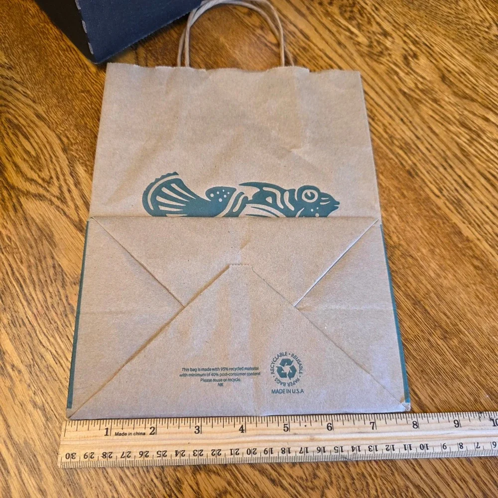Dallas Aquarium  Recycled‎ Brown Paper Shopping Gift Bag Fish Logo Small 8x10x5